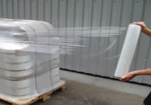 Hand stretch film applied around a pallet